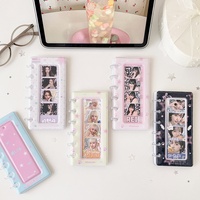 Binder Kartu PVC K-pop Girl Cartoon Star Mushroom Buckle Loose-leaf untuk Siswa, Koleksi Idol, Album Penyimpanan 4-grid Bentuk Strip Panjang