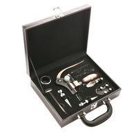 Coffret en cuir 9 pièces : Kit tire-bouchon à levier, tire-bouchon vertical 2027, cadeaux promotionnels, pour cadeau de mariage, ensembles d'ouvre-bouteilles à vin