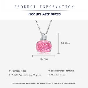 High Quality Custom 12*16mm Pink High Carbon Stone <b>Necklace</b> Bling Sorority Copper Cubic Zirconia Ice Out Jewelry Set - Product Image 2