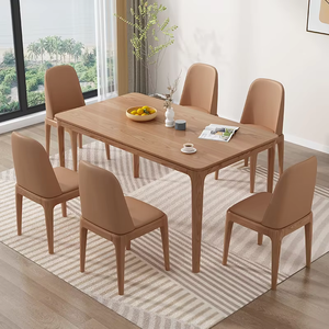 Contemporary Rectangular Wooden <strong>Dining</strong> Set Featuring Natural Grain Finish 6 Seater for Living Room and <strong>Dining</strong> <strong>Area</strong> - Product Image 1