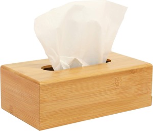 Natural Wooden Rectangular Tissue Holder with Slide-Out Bottom Bamboo Facial Tissue <b>Box</b> Cover <b>Removable</b> Bottom - Product Image 2
