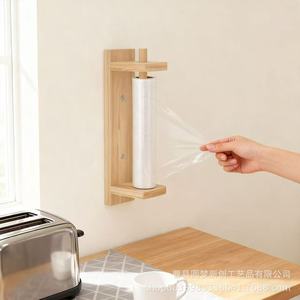 Cross-border wooden wall-mounted <b>paper</b> towel holder, household <b>kitchen</b> <b>paper</b> towel holder, cling film storage rack, dishcloth - Product Image 4
