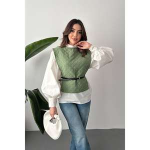 Ensemble chemise et poncho à ceinture kaki pour femme, tissu de fitness de haute qualité, motif léopard, taille XL 2XL pour le bureau, automne - Product Image 4