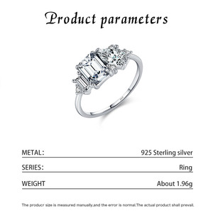 S925 <b>Silver</b> <b>Emerald</b> Cut Diamond Engagement <b>Ring</b> Rhodium Plated Prong Setting Classic Women's Fine Jewelry - Product Image 2