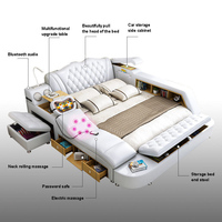 Meubles modernes de luxe en cuir avec rangement pour chambre à coucher lits escamotables lit multifonctionnel en cuir avec tatami de massage lit double audio intelligent
