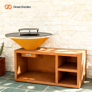 Brasero de Acero Corten Gnee Garden con Soporte de Madera, Parrilla para Exteriores de Diseño Moderno para Calefacción de Patio - Product Image 2