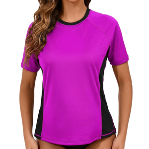 T-shirt de sport à manches courtes pour femme, à blocs de couleur, anti-UV, séchage rapide, en polyester - Product Image 3