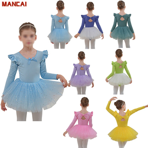 Justaucorps de danse à manches longues pour filles, tenue de tutu pour tout-petits, ballerine avec jupe à paillettes, design coréen, costume de princesse - Product Image 1