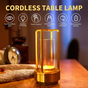 LED Cordless <b>Table</b> Lamp Retro <b>Bar</b> Metal Desk Lamps Rechargeable Touch Dimming Night Light Restaurant Bedroom Home Outdoor Decor - Product Image 3