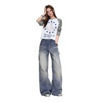 Jeans décontractés vintage style rétro, déchirés, à pattes larges et droites, style cargo, polyvalents, pour hommes et femmes