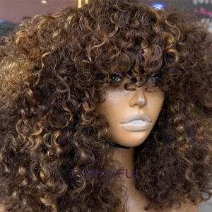 Perruque Courte Bob Bouclée en <span class=keywords><strong>Cheveux</strong></span> Humains avec Frange pour <span class=keywords><strong>Femme</strong></span>, Base Brésilienne Remy, Entièrement Fabriquée à la Machine - Product Image 5