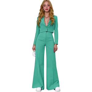 Completo Donna 2025 Nuovo Top e Pantaloni Casual Stile Vintage per Uso Quotidiano Set Tessuto Tinta Unita - Product Image 1