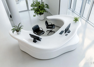 Modern Oval Reception <b>Desk</b> Solid Surface Glossy Minimalist Office Furniture for Commercial Use - Product Image 2