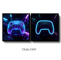 Tableau mural LED lumineux pour gamer, toile néon encadrée, double panneau, portrait de manette de jeu, décoration pour salle de jeux à domicile