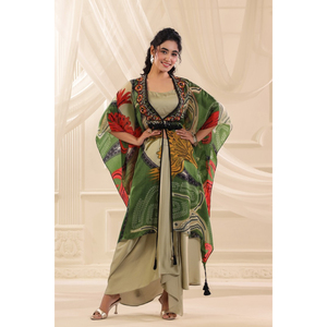 Compre un Kaftán Estampado de Diseñador con Vestido Interior para Mujer, Ropa Bohemia Étnica para Vacaciones, Fiesta o Resort, Atuendo Elegante - Product Image 1