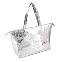 Sac de shopping en argent brillant personnalisé en usine, réutilisable, logo imprimé personnalisé, sac de plage pliable, sac de shopping pour cadeau promotionnel