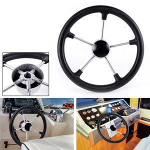Stainless Steel <b>Yacht</b> Steering Wheel 13.5 Inch Black Polyurethane Foam Marine Boat Control STW068 - Product Image 5