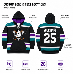 Sweat-shirt à lacets respirant personnalisé OEM avec logo d'équipe sublimé, coupe confortable, doublure en polyester, maillot de hockey pour adultes - Product Image 2