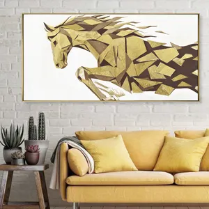뜨거운 판매 100% 손으로 만든 금박 벽 질감 유화 추상 동물 말 그림 캔버스 벽 장식