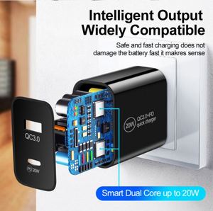 Factory Price <b>Smart</b> Dual Port Quick Charging Adapter 20W PD QC3.0 Type C Fast Charger for Samsung EU US UK <b>Plug</b> - Product Image 3
