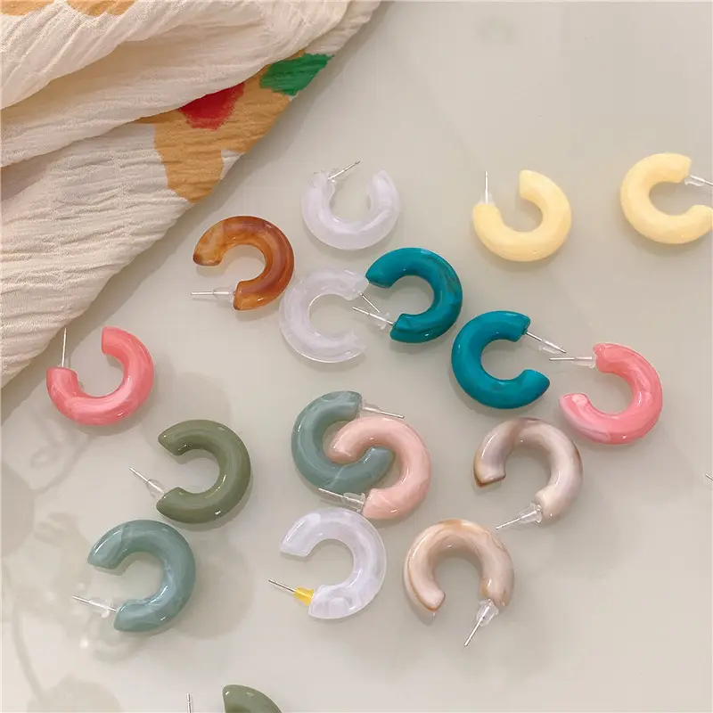 Simple C Shape Hoop Earrings Girls Fashion Acrylic Jewelry Resin Stud Earrings