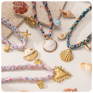 Boho verano hecho a mano cuerda colorida Acero inoxidable océano serie sol Shell corazón cangrejo declaración colgante collar para mujer - Product Image 4