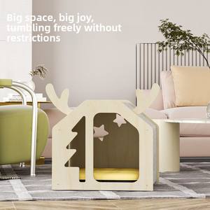 Elk-thème bois massif multicouche chat chien maison hiver chaleur nid tapis PP matériel boîte emballage pour noël lits pour animaux de compagnie - Product Image 4