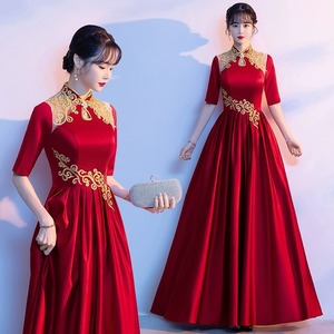 Women's Long Burgundy Choir Performance Dress Claret Stage Performance Elegant Slim Fit Adult Size With Label - Product Image 1