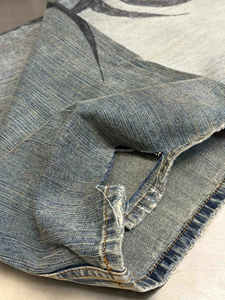 רופף מתאים חדש עם תגי תגים unisex הושמדו אמנות ישרה מכנסיים ברכיים ג 'ינס Y2k רחב-רגל גברים במצוקה ג' ינס - Product Image 6