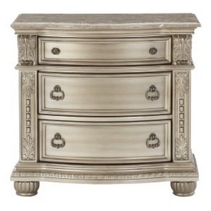 European Design 1pc Modern Nightstand Genuine Marble Top Silver Finish Bedroom Furniture Featuring 3 Drawers <b>Storage</b> Convertible - Product Image 4