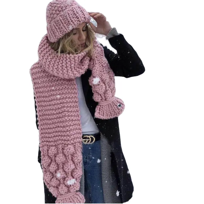 Suéter tejido con bolas de algodón para mujer, bufanda cálida hecha a mano, de fábrica, nueva