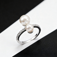 925 Sterling Silver Minimalist Simple Design 4A Perle D'eau Douce Demi-Éternité Anneau pour Femmes Fine Jewelry Anniversaire De Mariage