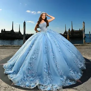 Abito da ballo blu cielo con perline e glitter, fiocco per il 15° compleanno, <span class=keywords><strong>vestito</strong></span> da <span class=keywords><strong>principessa</strong></span> per Quinceañera MQ750 - Product Image 1