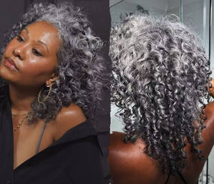 Extensions de <span class=keywords><strong>cheveux</strong></span> Salt and Pepper, boucles naturelles crépues, perruques grises en <span class=keywords><strong>cheveux</strong></span> humains, couleur gris sel et poivre, bandeau, colle bon marché - Product Image 5