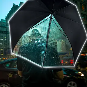 2022 extra large black golf umbrella supplier reflective light strap safety auto golf umbrella