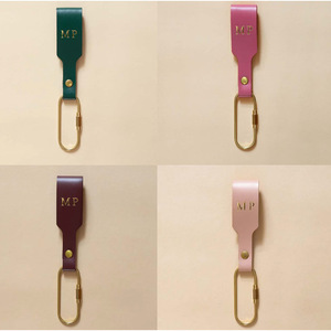 Cross-border minimalist PU leather keychain, portable car keychain, oval-shaped brass keychain/<b>key</b> <b>chain</b> - Product Image 1