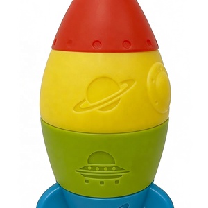Jouet <span class=keywords><strong>de</strong></span> <span class=keywords><strong>bain</strong></span> en PVC souple pour bébé en forme <span class=keywords><strong>de</strong></span> fusée, <span class=keywords><strong>puzzle</strong></span> musical empilable, grand bloc <span class=keywords><strong>de</strong></span> construction, tour d'équilibre, amusant pour les enfants - Product Image 5
