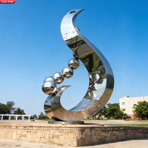 Sculpture sphérique abstraite YOUFINE en acier inoxydable poli, art moderne <span class=keywords><strong>rond</strong></span> - Product Image 3