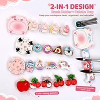Porte-stylo, palette, gobelet de lavage et support de rangement multifonction pour têtes de polissoir en résine, motif chat de dessin animé, pour nail art 3D, mignon