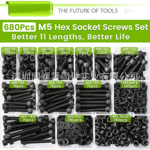 M5 Hex Socket Screws Nuts Washers Set 680pcs DIN912 Metric Alloy Steel Black Coated With <b>Lock</b> Washer For Various Needs - Product Image 3