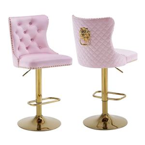 Chaise de bar nordique, meuble de comptoir haut, métal doré, dossier en velours, luxe, cuir, tabouret de bar moderne, chaises de bar pour bar - Product Image 2