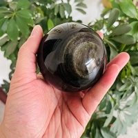 Sphère d'obsidienne en or naturel en gros boule de cristal d'obsidienne dorée noire pour la décoration intérieure