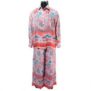 Women's Stylish Printed Long Sleeve Casual Pyjama <b>Set</b> 100% Silk Breathable Soft Spring Summer Autumn Sleepwear - Product Image 2