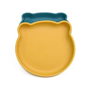 批发可以是定制标志FDA/LFGB认证的儿童餐桌餐垫，带吸力底座硅胶熊板