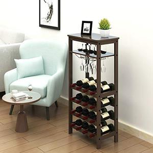Porte-bouteilles autoportant <span class=keywords><strong>pour</strong></span> 16 bouteilles, <span class=keywords><strong>étagère</strong></span>s de rangement avec table, porte-bouteilles en bois avec barres ondulées <span class=keywords><strong>pour</strong></span> la cuisine - Product Image 1