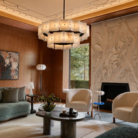 Lampe suspendue LED en tranche d'albâtre naturel, luminaire de plafond d'art moderne, lustre de luxe pour villa, éclairage de luxe pour salon