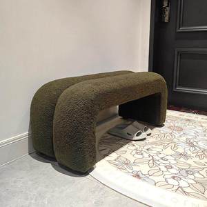 Entryway Shoe-Changing <b>Storage</b> Function Long Minimalist Modern Wood Design Lambswool Upholstery Bedroom Living Room - Product Image 1