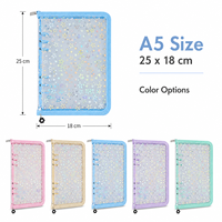 Classeur A5 holographique étoilé en PVC avec fermeture éclair, 6 anneaux, organiseur d'étude, rangement de papeterie, bords renforcés, Kawaii, logo personnalisé, OEM, vente en gros