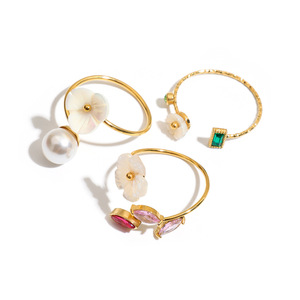 Flower Pearl <b>Ring</b> Gold <b>Adjustable</b> Women's Jewelry Gift - Product Image 1