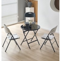 Table pliante carrée en verre avec structure en métal noir et acier inoxydable, idéale pour le jardin, la plage et la terrasse des restaurants